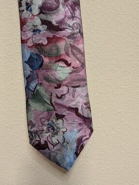 Botany 500 Tie Purple Mauve Watercolor Floral 100% Silk Made in USA Vintage Wide